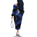 North Melbourne Football Club Family Matching Off The Shoulder Long Sleeve Dress and Hawaiian Shirt Kangaroos Muscular Mascot Graphic - Abstract Paint Splatter Art