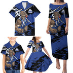 North Melbourne Football Club Family Matching Puletasi and Hawaiian Shirt Kangaroos Muscular Mascot Graphic - Abstract Paint Splatter Art