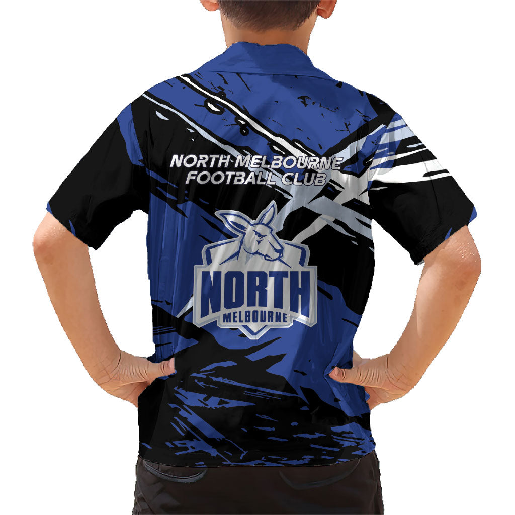 North Melbourne Football Club Family Matching Puletasi and Hawaiian Shirt Kangaroos Muscular Mascot Graphic - Abstract Paint Splatter Art