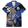 North Melbourne Football Club Family Matching Puletasi and Hawaiian Shirt Kangaroos Muscular Mascot Graphic - Abstract Paint Splatter Art