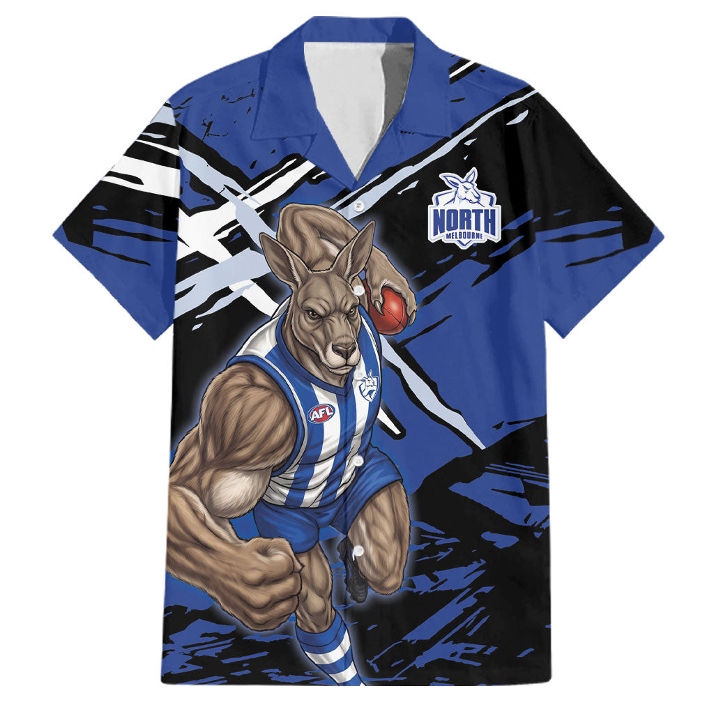 North Melbourne Football Club Family Matching Puletasi and Hawaiian Shirt Kangaroos Muscular Mascot Graphic - Abstract Paint Splatter Art