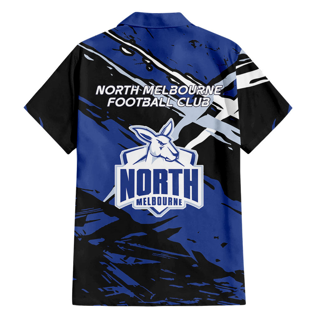 North Melbourne Football Club Family Matching Puletasi and Hawaiian Shirt Kangaroos Muscular Mascot Graphic - Abstract Paint Splatter Art