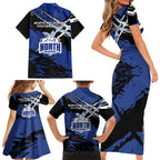 North Melbourne Football Club Family Matching Short Sleeve Bodycon Dress and Hawaiian Shirt Kangaroos Muscular Mascot Graphic - Abstract Paint Splatter Art