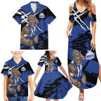 North Melbourne Football Club Family Matching Summer Maxi Dress and Hawaiian Shirt Kangaroos Muscular Mascot Graphic - Abstract Paint Splatter Art