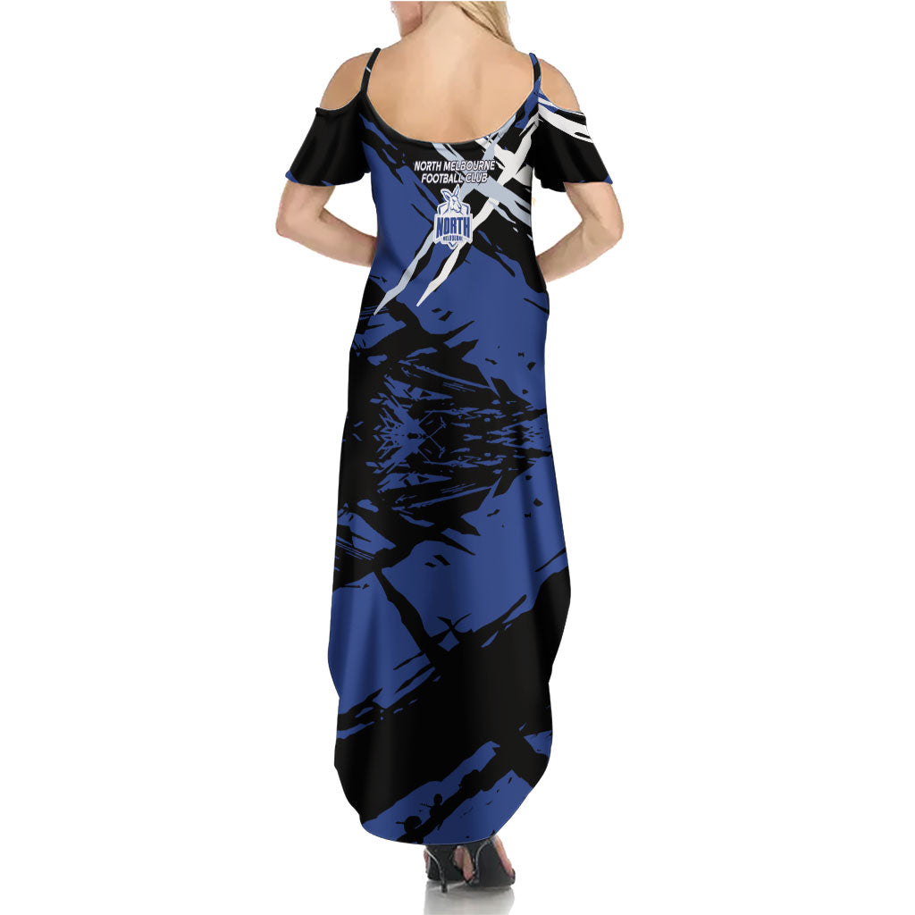 North Melbourne Football Club Family Matching Summer Maxi Dress and Hawaiian Shirt Kangaroos Muscular Mascot Graphic - Abstract Paint Splatter Art