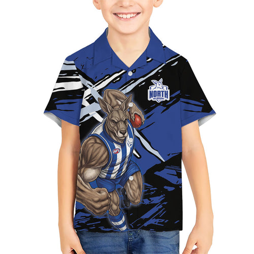 North Melbourne Football Club Family Matching Summer Maxi Dress and Hawaiian Shirt Kangaroos Muscular Mascot Graphic - Abstract Paint Splatter Art
