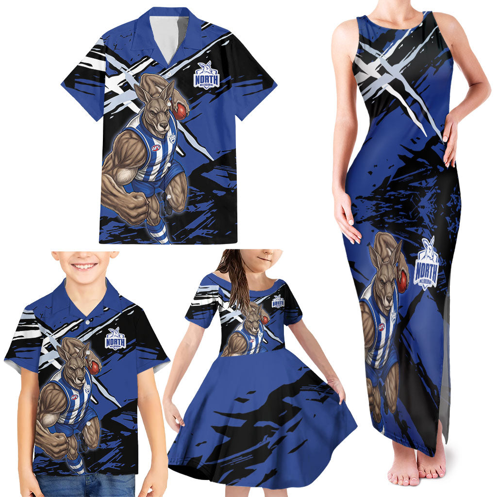 North Melbourne Football Club Family Matching Tank Maxi Dress and Hawaiian Shirt Kangaroos Muscular Mascot Graphic - Abstract Paint Splatter Art