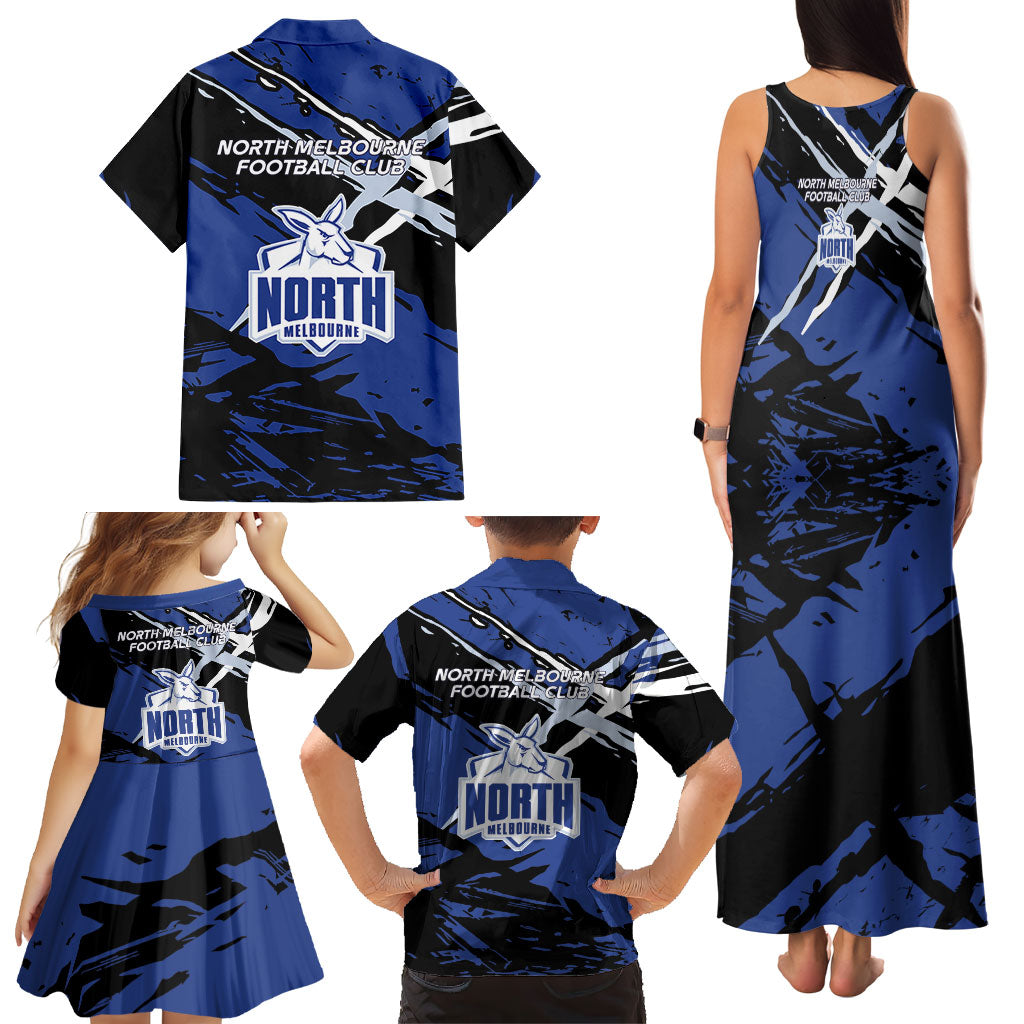 North Melbourne Football Club Family Matching Tank Maxi Dress and Hawaiian Shirt Kangaroos Muscular Mascot Graphic - Abstract Paint Splatter Art