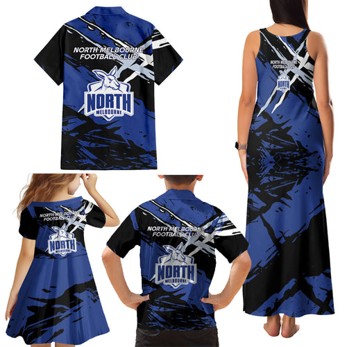 North Melbourne Football Club Family Matching Tank Maxi Dress and Hawaiian Shirt Kangaroos Muscular Mascot Graphic - Abstract Paint Splatter Art