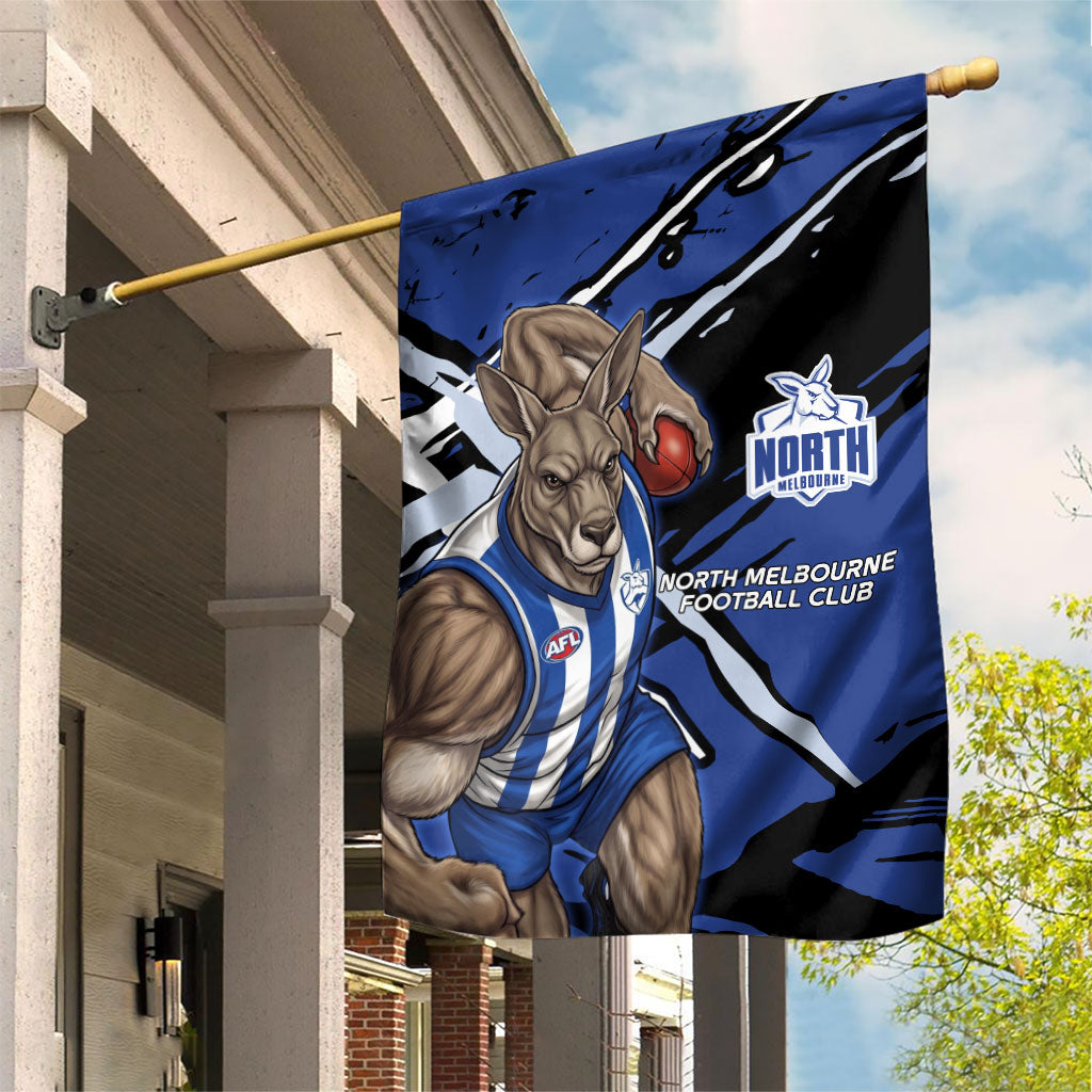 North Melbourne Football Club Garden Flag Kangaroos Muscular Mascot Graphic - Abstract Paint Splatter Art