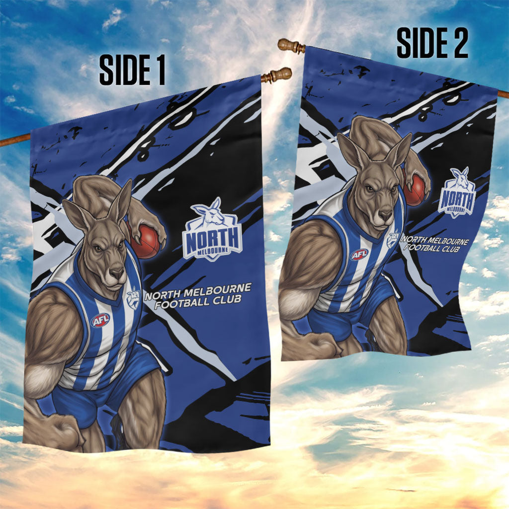 North Melbourne Football Club Garden Flag Kangaroos Muscular Mascot Graphic - Abstract Paint Splatter Art
