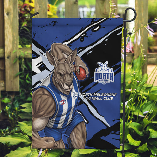 North Melbourne Football Club Garden Flag Kangaroos Muscular Mascot Graphic - Abstract Paint Splatter Art