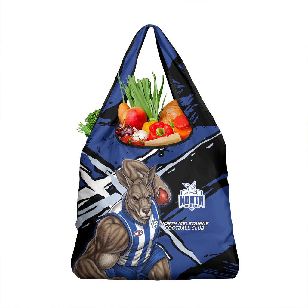 North Melbourne Football Club Grocery Bag Kangaroos Muscular Mascot Graphic - Abstract Paint Splatter Art