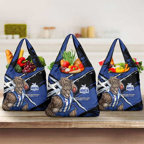 North Melbourne Football Club Grocery Bag Kangaroos Muscular Mascot Graphic - Abstract Paint Splatter Art