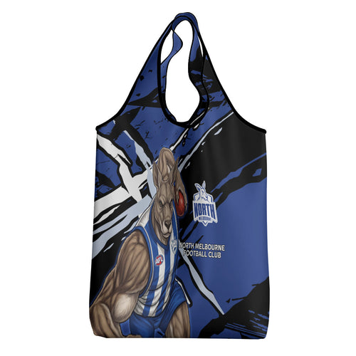North Melbourne Football Club Grocery Bag Kangaroos Muscular Mascot Graphic - Abstract Paint Splatter Art