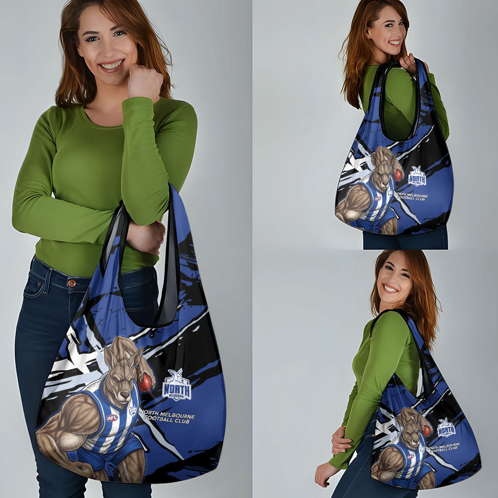 North Melbourne Football Club Grocery Bag Kangaroos Muscular Mascot Graphic - Abstract Paint Splatter Art