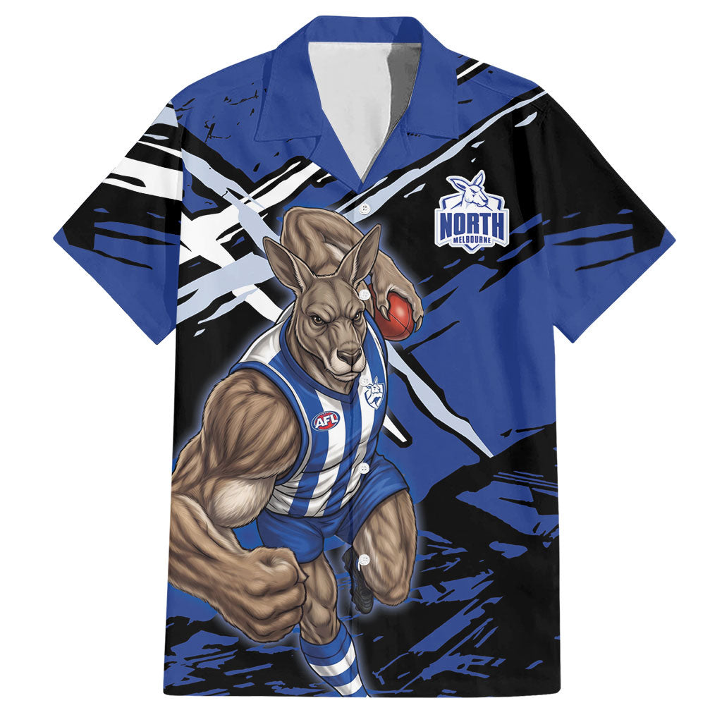 North Melbourne Football Club Hawaiian Shirt Kangaroos Muscular Mascot Graphic - Abstract Paint Splatter Art