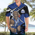North Melbourne Football Club Hawaiian Shirt Kangaroos Muscular Mascot Graphic - Abstract Paint Splatter Art