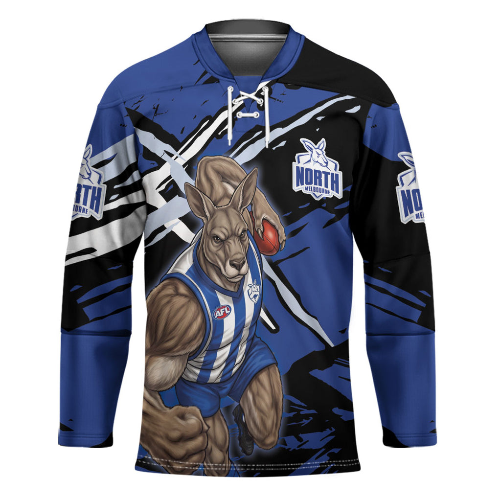 North Melbourne Football Club Hockey Jersey Kangaroos Muscular Mascot Graphic - Abstract Paint Splatter Art