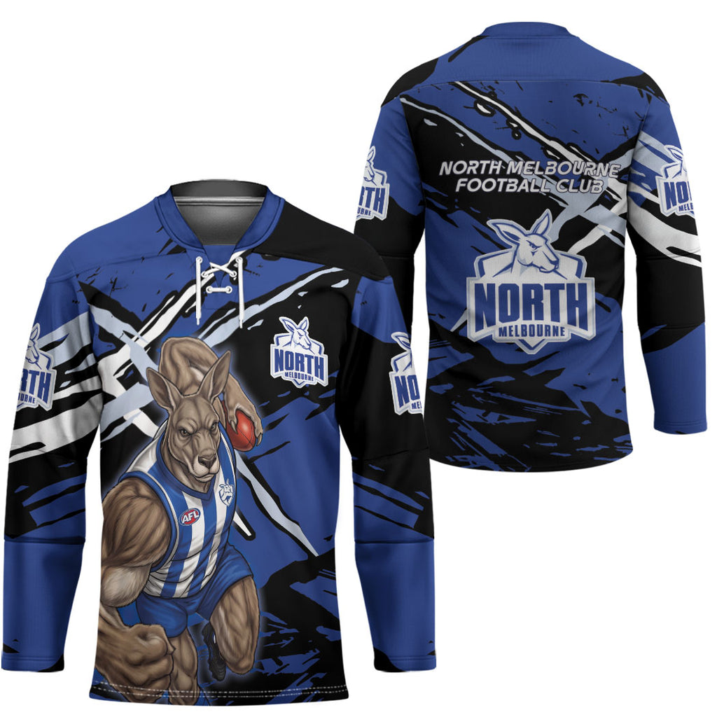 North Melbourne Football Club Hockey Jersey Kangaroos Muscular Mascot Graphic - Abstract Paint Splatter Art