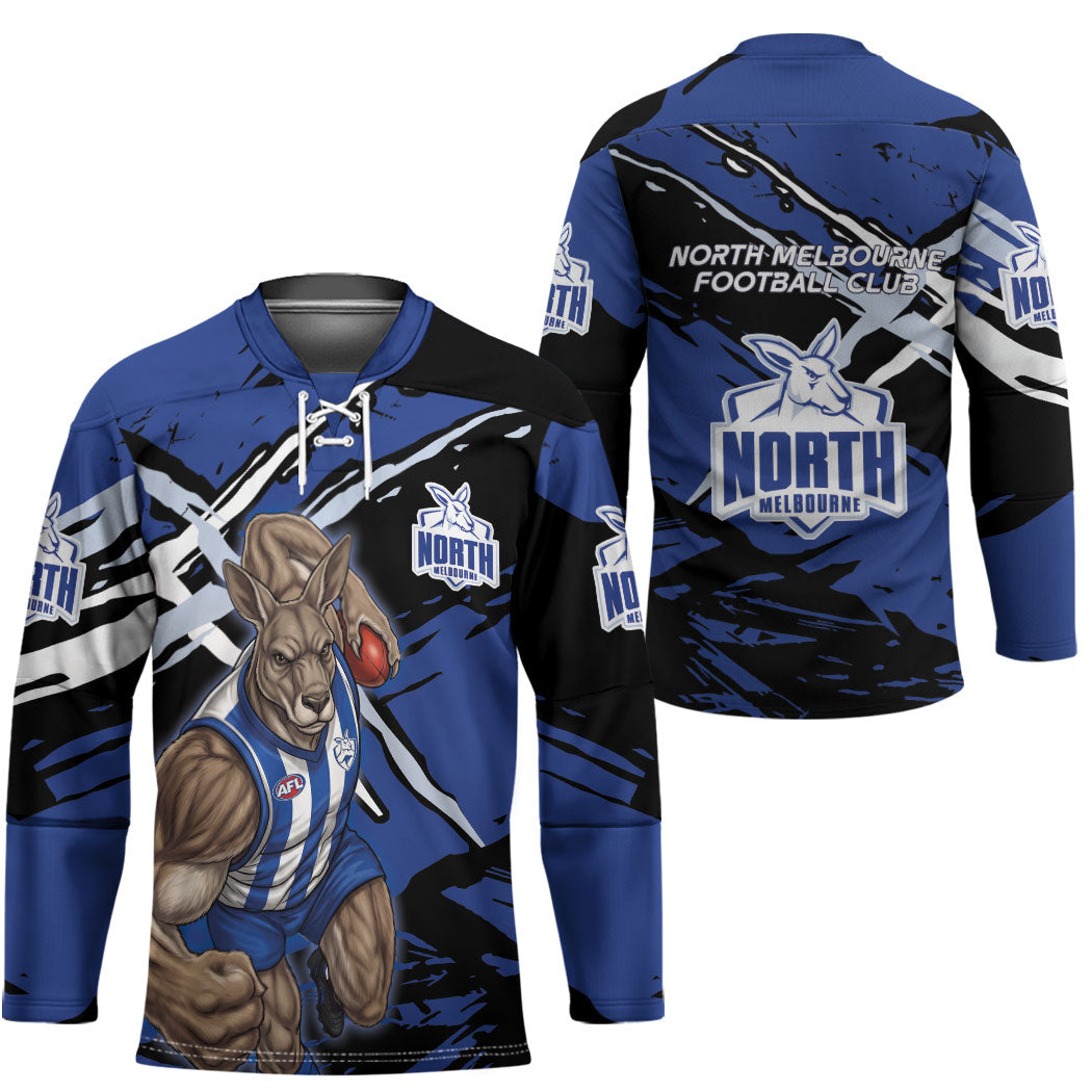 North Melbourne Football Club Hockey Jersey Kangaroos Muscular Mascot Graphic - Abstract Paint Splatter Art
