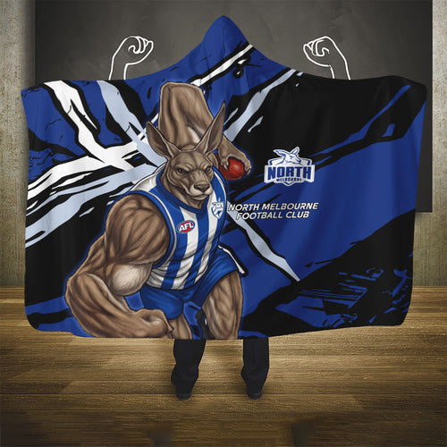 North Melbourne Football Club Hooded Blanket Kangaroos Muscular Mascot Graphic - Abstract Paint Splatter Art