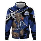 North Melbourne Football Club Hoodie Kangaroos Muscular Mascot Graphic - Abstract Paint Splatter Art