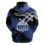 North Melbourne Football Club Hoodie Kangaroos Muscular Mascot Graphic - Abstract Paint Splatter Art