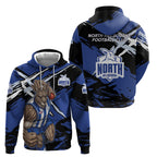 North Melbourne Football Club Hoodie Kangaroos Muscular Mascot Graphic - Abstract Paint Splatter Art