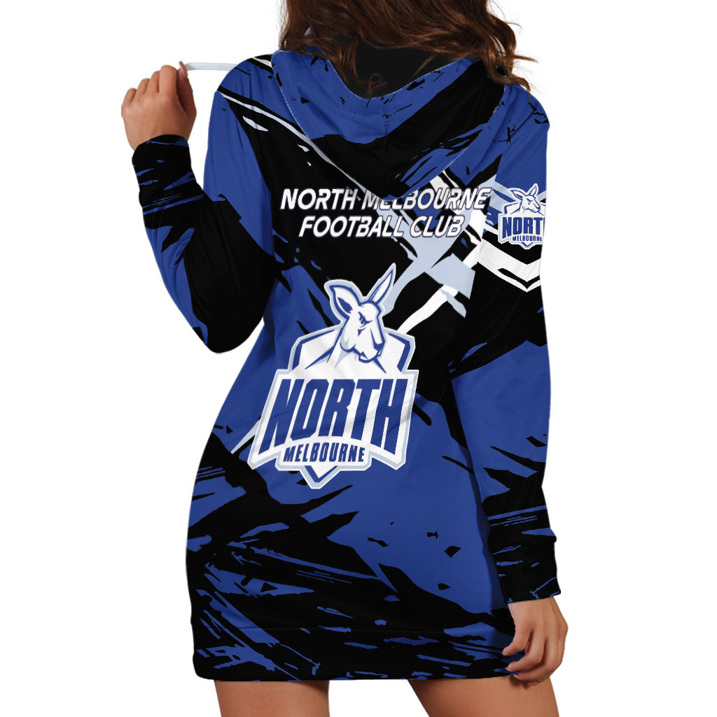 North Melbourne Football Club Hoodie Dress Kangaroos Muscular Mascot Graphic - Abstract Paint Splatter Art