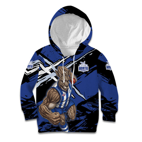 North Melbourne Football Club Kid Hoodie Kangaroos Muscular Mascot Graphic - Abstract Paint Splatter Art