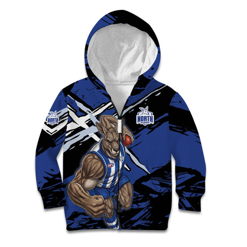 North Melbourne Football Club Kid Hoodie Kangaroos Muscular Mascot Graphic - Abstract Paint Splatter Art