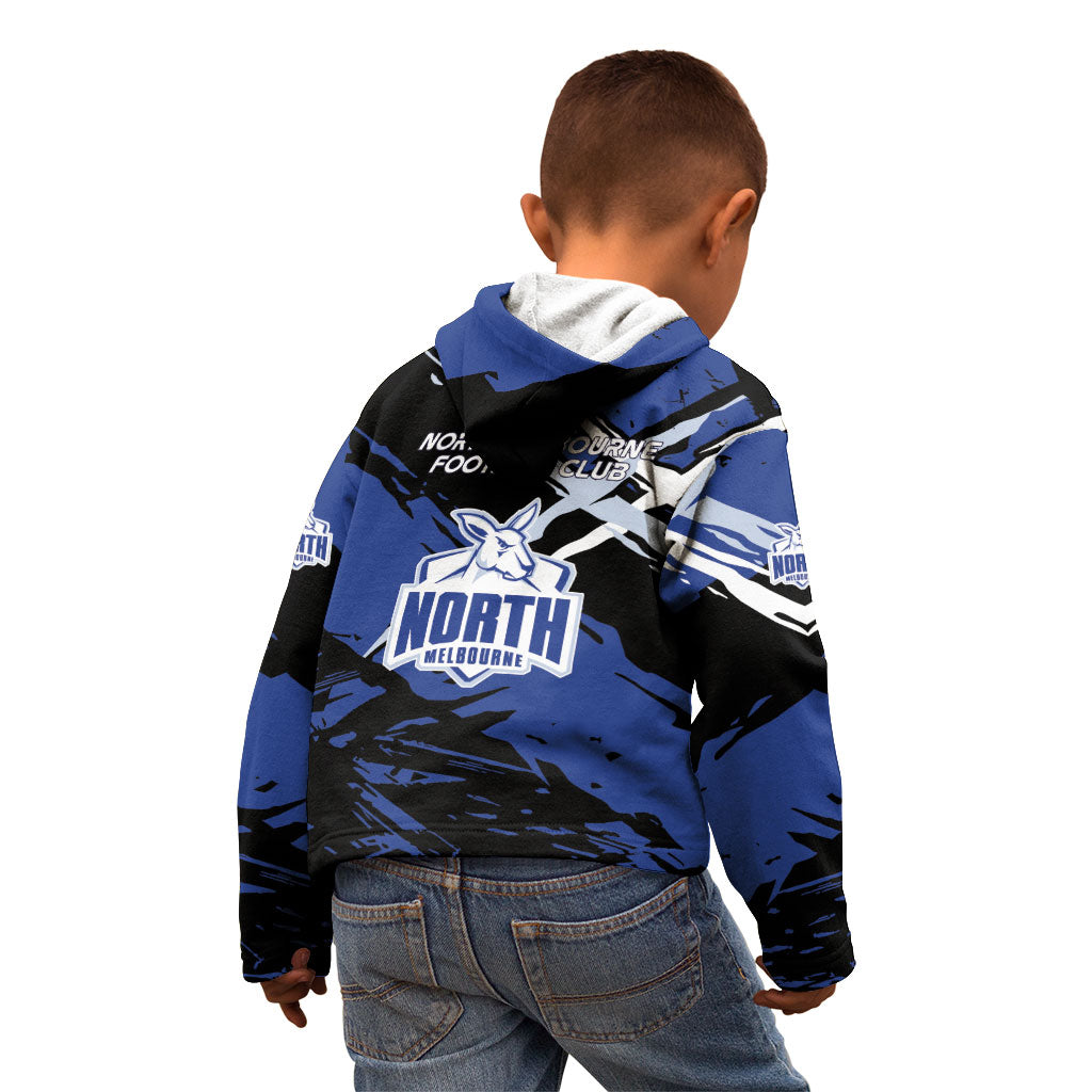 North Melbourne Football Club Kid Hoodie Kangaroos Muscular Mascot Graphic - Abstract Paint Splatter Art