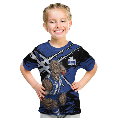 North Melbourne Football Club Kid T Shirt Kangaroos Muscular Mascot Graphic - Abstract Paint Splatter Art