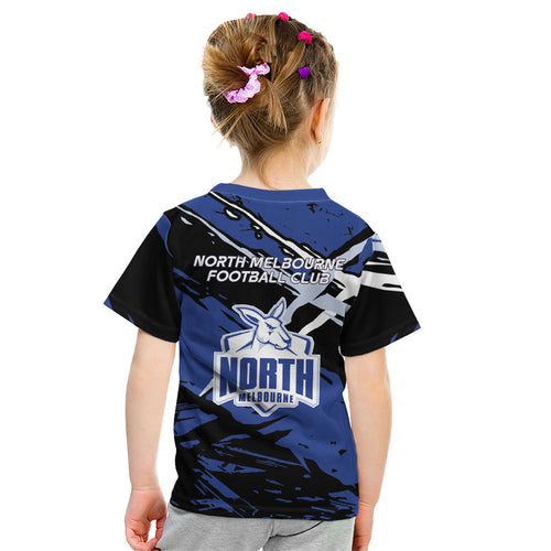 North Melbourne Football Club Kid T Shirt Kangaroos Muscular Mascot Graphic - Abstract Paint Splatter Art