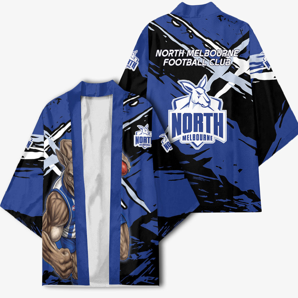 North Melbourne Football Club Kimono Kangaroos Muscular Mascot Graphic - Abstract Paint Splatter Art