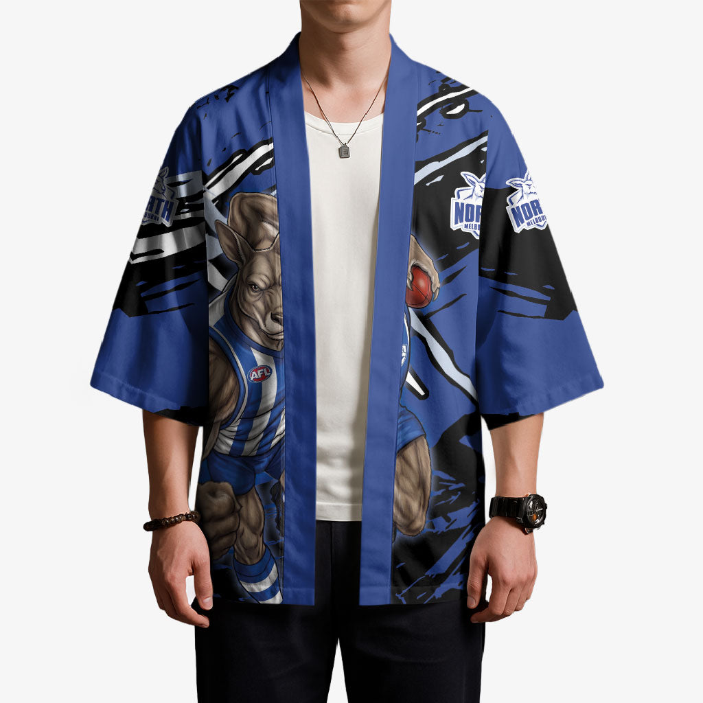 North Melbourne Football Club Kimono Kangaroos Muscular Mascot Graphic - Abstract Paint Splatter Art