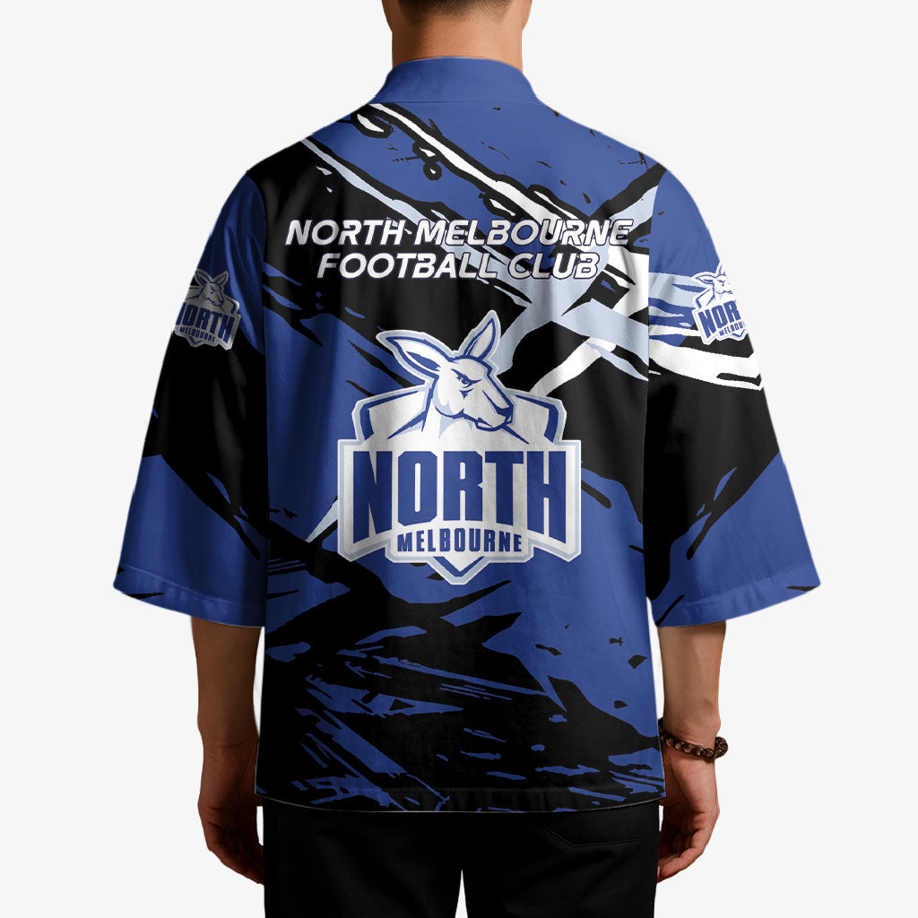 North Melbourne Football Club Kimono Kangaroos Muscular Mascot Graphic - Abstract Paint Splatter Art