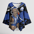 North Melbourne Football Club Kimono Sleeve Blouse Kangaroos Muscular Mascot Graphic - Abstract Paint Splatter Art