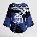 North Melbourne Football Club Kimono Sleeve Blouse Kangaroos Muscular Mascot Graphic - Abstract Paint Splatter Art