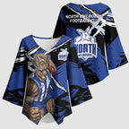 North Melbourne Football Club Kimono Sleeve Blouse Kangaroos Muscular Mascot Graphic - Abstract Paint Splatter Art