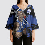 North Melbourne Football Club Kimono Sleeve Blouse Kangaroos Muscular Mascot Graphic - Abstract Paint Splatter Art