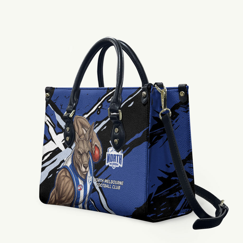 North Melbourne Football Club Leather Bag Kangaroos Muscular Mascot Graphic - Abstract Paint Splatter Art