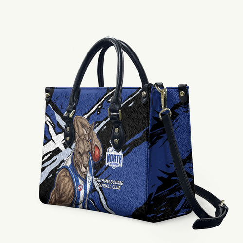 North Melbourne Football Club Leather Bag Kangaroos Muscular Mascot Graphic - Abstract Paint Splatter Art