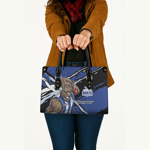 North Melbourne Football Club Leather Bag Kangaroos Muscular Mascot Graphic - Abstract Paint Splatter Art