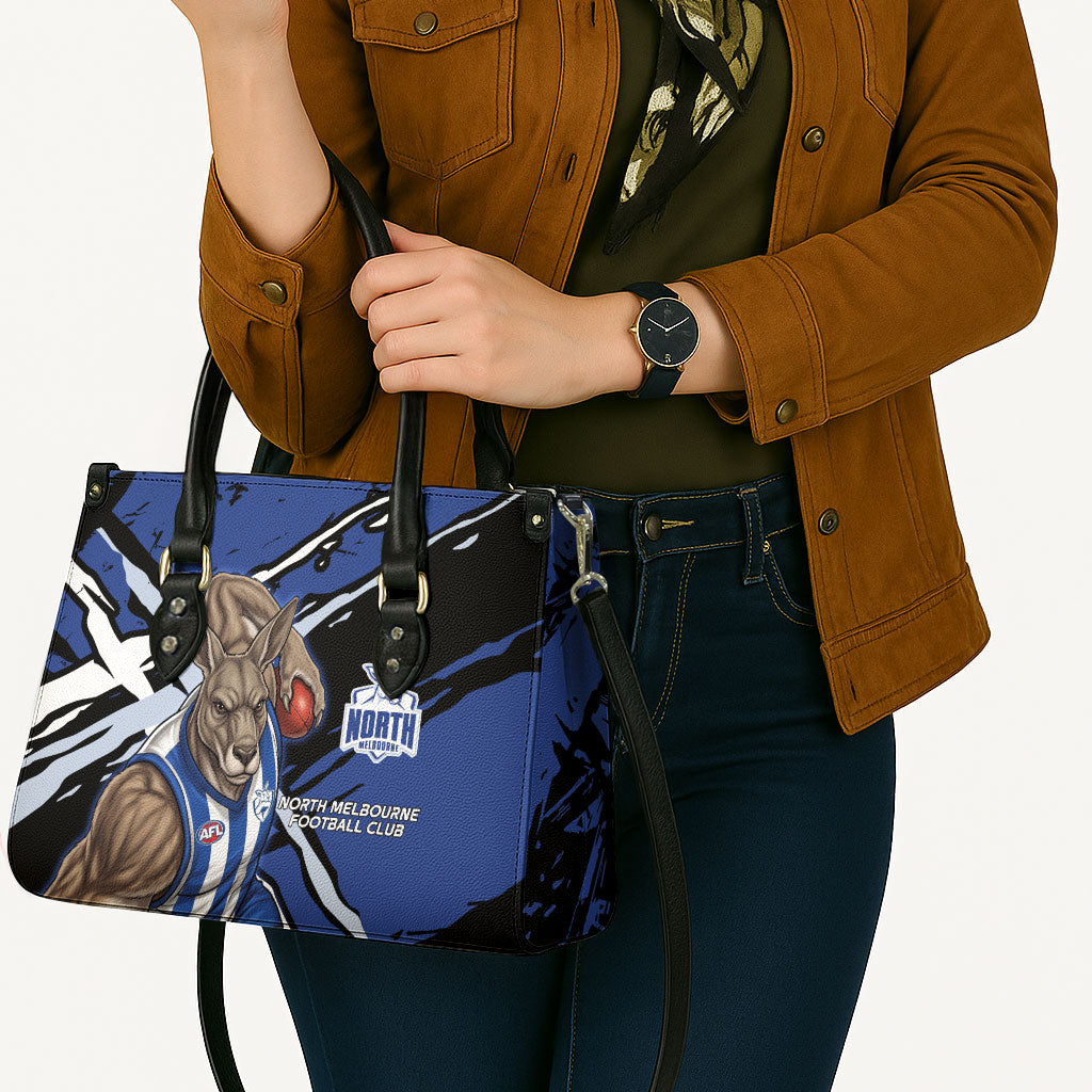 North Melbourne Football Club Leather Bag Kangaroos Muscular Mascot Graphic - Abstract Paint Splatter Art