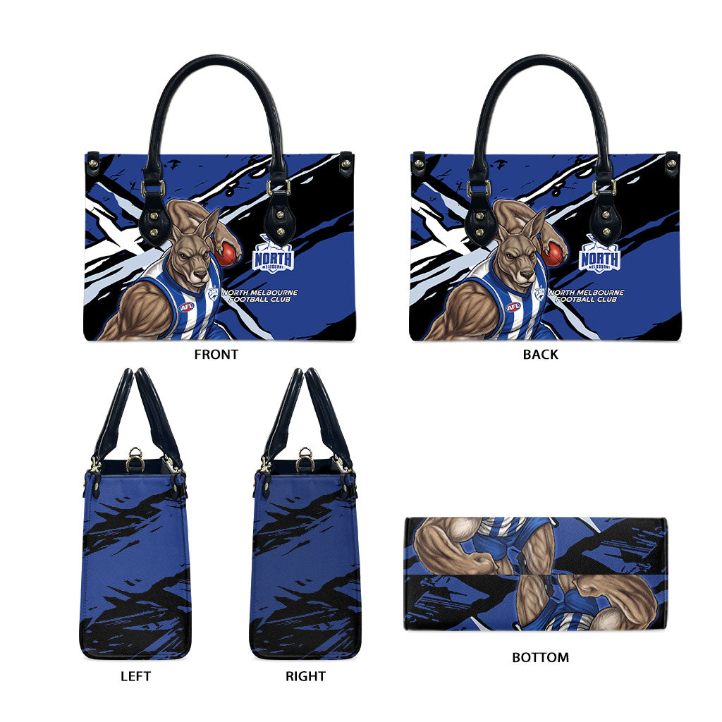 North Melbourne Football Club Leather Bag Kangaroos Muscular Mascot Graphic - Abstract Paint Splatter Art