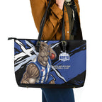 North Melbourne Football Club Leather Tote Bag Kangaroos Muscular Mascot Graphic - Abstract Paint Splatter Art