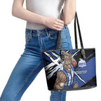 North Melbourne Football Club Leather Tote Bag Kangaroos Muscular Mascot Graphic - Abstract Paint Splatter Art