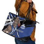 North Melbourne Football Club Leather Tote Bag Kangaroos Muscular Mascot Graphic - Abstract Paint Splatter Art